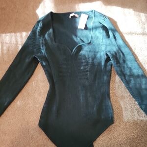 Elegant Green Long Sleeve Sweater Bodysuit